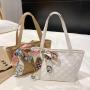2024 Ladies Handbag Embroidered Scarf Shopping Bag Minimalist Korean Edition Large Capacity Shoulder Bag Fashion Style