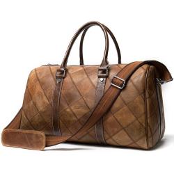 2024 Custom Check Genuine Leather Travel Bag For Vintage Men Duffel Bags