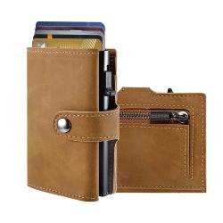Customized Leather Aluminum Holder Card Holder Men Zipper Coin Purse Rfid Credit Card Holder Pop Up Wallet