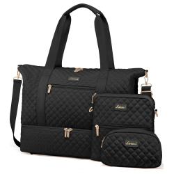 LOVEVOOK 3pc/set Weekender Duffle Bag with Shoe Compartment Gym Bag with Makeup Pouch Carry on Women's Travel Duffel Bag