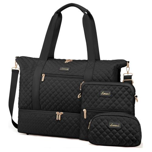 LOVEVOOK 3pc/set Weekender Duffle Bag with Shoe Compartment Gym Bag with Makeup Pouch Carry on Women's Travel Duffel Bag