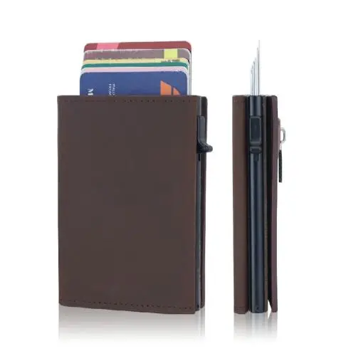 Genuine Leather RFID Blocking Slim Minimalist Thin Front Pocket Card Holder Rfid Wallet Metal Card Case Luxury Anti Money Clip