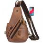 LOVEVOOK Fashion Canvas Crossbody Backpack Genuine Leather Shoulder Bag Casual Daypacks for Men Cycling Hiking Travel Sling Bag