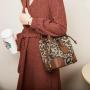 Fashion Winter Messenger Bag Leopard Print Canvas Drawstring Bag Ladies Bucket Tote Handbag Women Office Shoulder Bag Crossbody