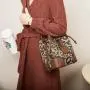 Fashion Winter Messenger Bag Leopard Print Canvas Drawstring Bag Ladies Bucket Tote Handbag Women Office Shoulder Bag Crossbody