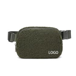 Personalized Luxury Cute Soft Women Belt Bag Bum Waist Pouch Green Plush Versatile 1L Fanny Pack Crossbody Bag
