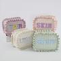 Keymay RTS Stock Low MOQ Personalized Chenille Letter Patches Travel Pouch Organizer Ruffles Cosmetic Bag Gingham Makeup Bag