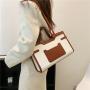 Fashion Contrast Color Handheld Large Bags for Women Briefcase Tote Bag Single Shoulder Cotton Linen PU Polyester OEM Square
