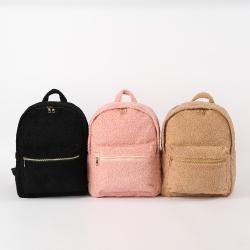 Stock No MOQ Brown Pink Black Soft Fleece Cute Pockets with Quality Zipper Teens Rucksack College Book School Bag Teddy Backpack
