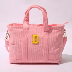 Keymay RTS Women Shopping Shoulder Bag With Pocket Travel Handbag Large Corduroy Tote Bag With Zipper