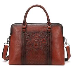 OEM 2024 Vegan Leather Luxury Briefcases Office Bags Laptop Bag For Retro Women Handbags With Emboss Flowers
