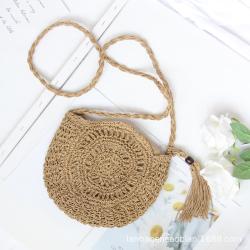 Bolsos New Fashion Zipper Straw Bag Hand-made Paper Rope Cross Body Bag Round Tassel Weave Bag