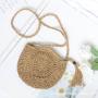 Bolsos New Fashion Zipper Straw Bag Hand-made Paper Rope Cross Body Bag Round Tassel Weave Bag