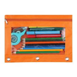 Gelory Multifunction Zipper 3-Ring Pen Pencil Pouch with Clear Window Stationery Bag Binder Case