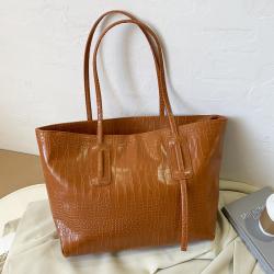New Korean Version Of Fashion Pu Bag Foreign Trade Single Shoulder Bag Trend Large Capacity Female  Crocodile Print Tote Handbag