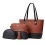 ZF009 Logo with Custom Printed PU Fashion Handbag Three Sets of Shoulder Slanting Zipper Polyester Cotton Women's Tote Bag