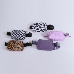 Keymay No MOQ High Quality Print Leopard Cherecked Pattern Sports Running Nylon Fanny Pack Waist Pack Everywhere Belt Bag