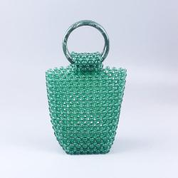 Fashion trend green acrylic round portable shell bag handmade beaded woven casual handbag for women 2024