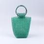 Fashion trend green acrylic round portable shell bag handmade beaded woven casual handbag for women 2024