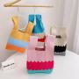 Gelory New Flower knitted bag large capacity tote bag student shoulder wool bag for women