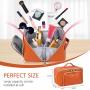 Large Travel-Friendly Leather Cosmetic Bag with Strap Portable Waterproof Anti-Dust Opens Flat for Women Makeup Cases