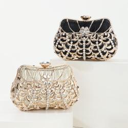 New design metal flower rhinestone bag ladies evening dinner clutch bag for wedding golden evening party bridal handbags