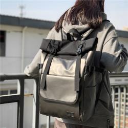 Fashion trend Roll Top Anti Theft Laptop Backpack men's backpack large capacity PU leather college student schoolbag travel bag