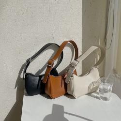 Japanese women's new fashion design handbag simple solid color shoulder bag PU rectangular temperament armpit bag