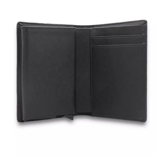 Mens luxury pop up wallet wholesale rfid blocking aluminum card case genuine leather slim bifold wallet