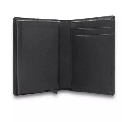 Mens luxury pop up wallet wholesale rfid blocking aluminum card case genuine leather slim bifold wallet