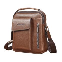 WTB064 Casual Vintage PU Leather Shoulder Bag Small Messenger Bag for Men Lifestyle Crossbody Bag for Travel Work Business