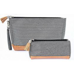 Custom Stripe Printed Makeup Pouch Travel Portable Recycled Eco Friendly Oxford Cosmetic Bag For Women
