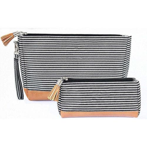 Custom Stripe Printed Makeup Pouch Travel Portable Recycled Eco Friendly Oxford Cosmetic Bag For Women