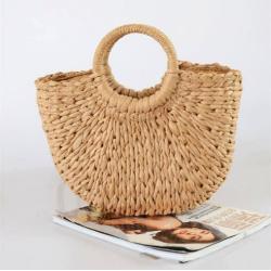 Handmade Wicker Woven Purse Handbag Women Circle Bag
