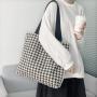 Large Capacity Retro Houndstooth Pattern Canvas Shoulder Bag Portable Shopping Bag Custom Logo Female Handbag Autumn-Winter