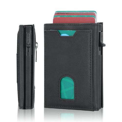 Wallet for Men Pop Up Case Cash Slot and Credit Card Slot Slim Aluminum Wallet with RFID Blocking Minimalist Leather Wallet