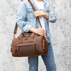 Custom travel bag crazy horse genuine leather handbags for men vintage business trip big totes hand bag with high quality