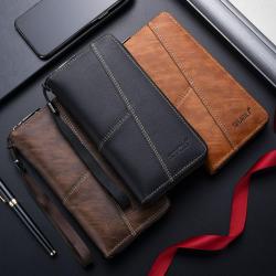 ZR930 New Fashion Men's Long Wallet PU Leather Retro Simple Handheld Billfold ID Card Holder Leisure Bag Money Clip Custom Logo