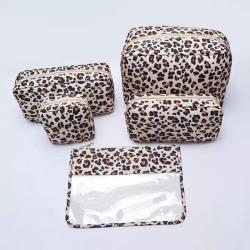 Keymay Custom Waterproof Snacks Mom Glam Leopard  Toiletry Bag Organizer Makeup Storage Flat Pvc Cosmetic Bag Makeup Travel Bag