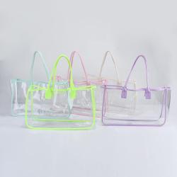 New Fashion Custom Design Multi Colors Handbag Tote Bag Portable Waterproof Summer Beach Girls Transparent Clear PVC Handbag