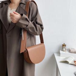 2024 Female Solid Color Saddle Design One-shoulder Crossbody Bag Fashion Trend Semicircle Pu Bag Clamshell  Saddle Bag