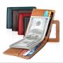 CNL007 Unisex Genuine Leather Rfid Wallet Money Clip Metal Clip Slim Leather Purse Business ID Credit Card Holder Card Case