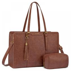 LOVEVOOK Laptop Bag for Women Vintage Leather Laptop Tote 15.6 inch Large Capacity Computer bag with Clutch Purse for Work
