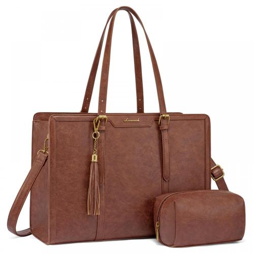 LOVEVOOK Laptop Bag for Women Vintage Leather Laptop Tote 15.6 inch Large Capacity Computer bag with Clutch Purse for Work