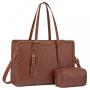 LOVEVOOK Laptop Bag for Women Vintage Leather Laptop Tote 15.6 inch Large Capacity Computer bag with Clutch Purse for Work