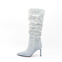 Botas De Invierno 2022 New Fashion Slouch Boots Women Suede Leather Denim Pointed Toe Thin High Heels Long Boot Knee High Boots