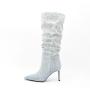 Botas De Invierno 2022 New Fashion Slouch Boots Women Suede Leather Denim Pointed Toe Thin High Heels Long Boot Knee High Boots