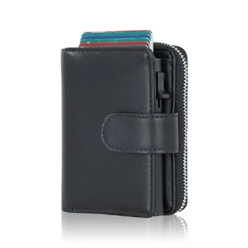 Professional Slim Business Card Carrier Name Card Holder Wallet With Magnetic Shut RFID Blocking Wallet With Pop Up Leather Case