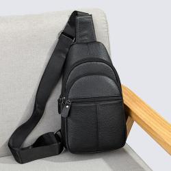 Hot selling genuine leather hanging bag men's cowhide crossbody cycling backpack shoulder chest bag mobile phone bag