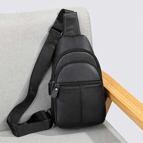 Hot selling genuine leather hanging bag men's cowhide crossbody cycling backpack shoulder chest bag mobile phone bag